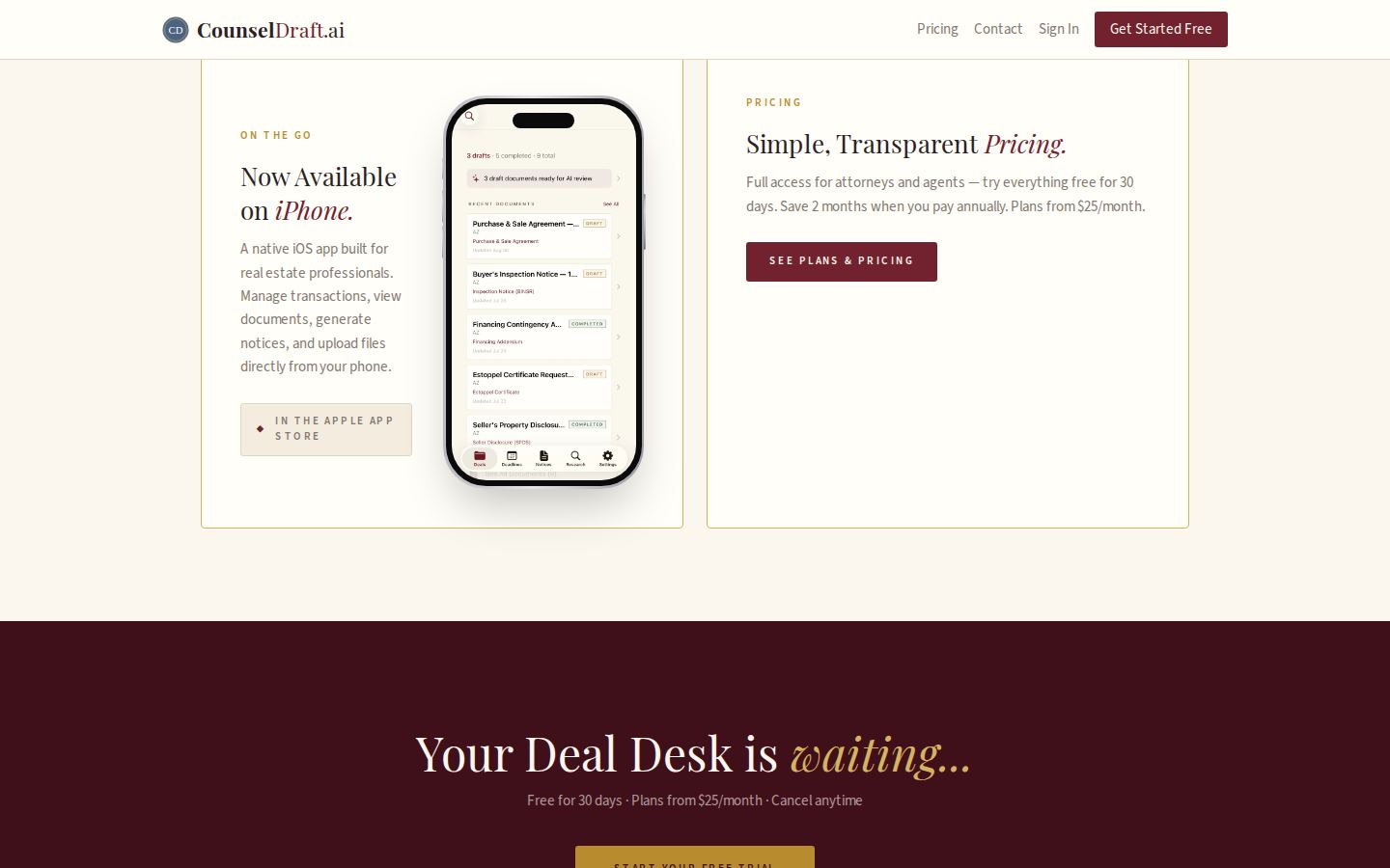 CounselDraft.ai — the iPhone app and pricing