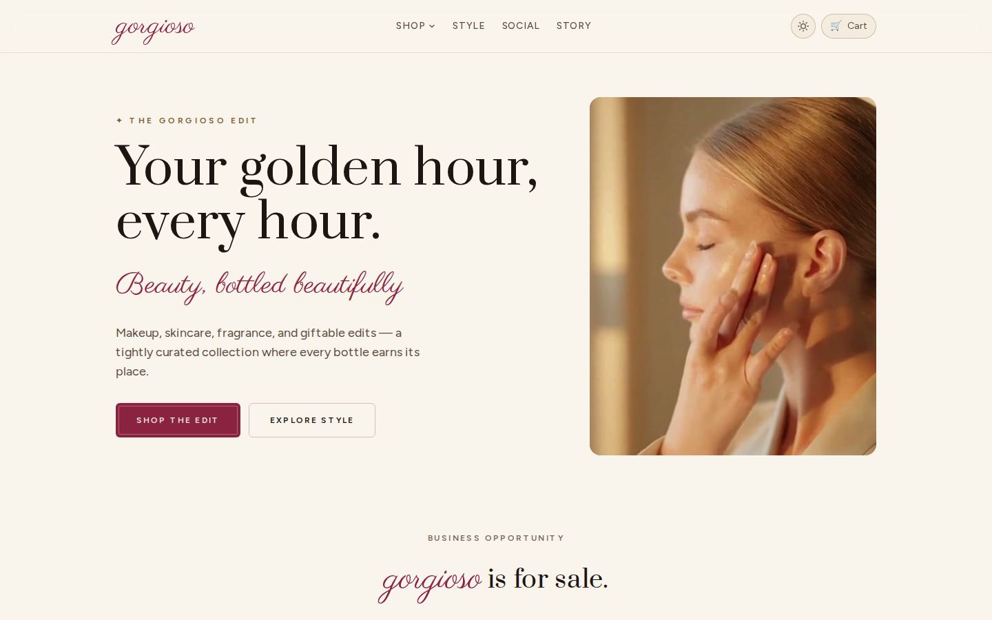 gorgioso.com homepage — the golden hour hero