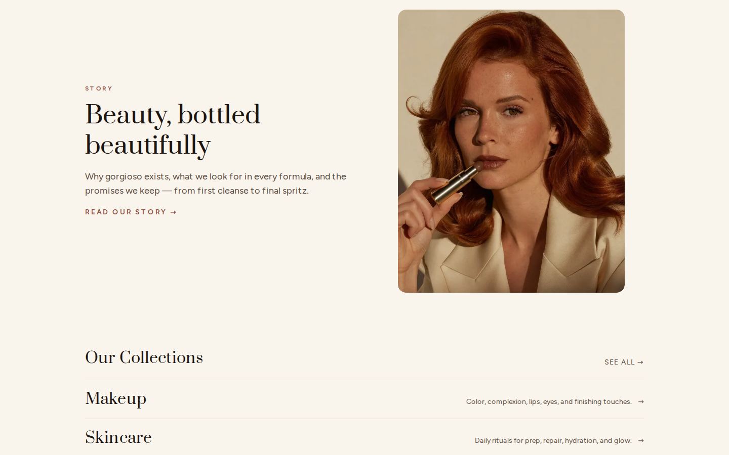 gorgioso.com — the brand story section and collections index