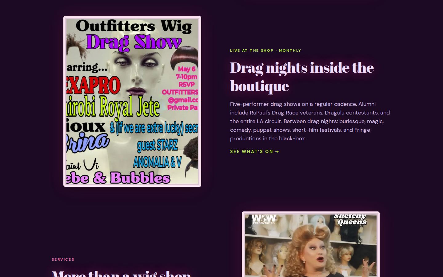 Outfitters Wig — drag nights inside the boutique
