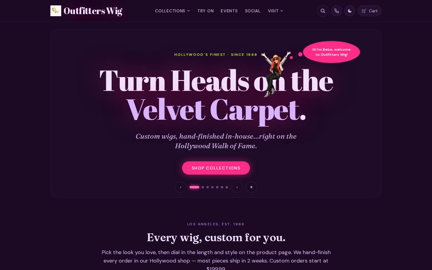 Outfitters Wig homepage — Turn Heads on the Velvet Carpet
