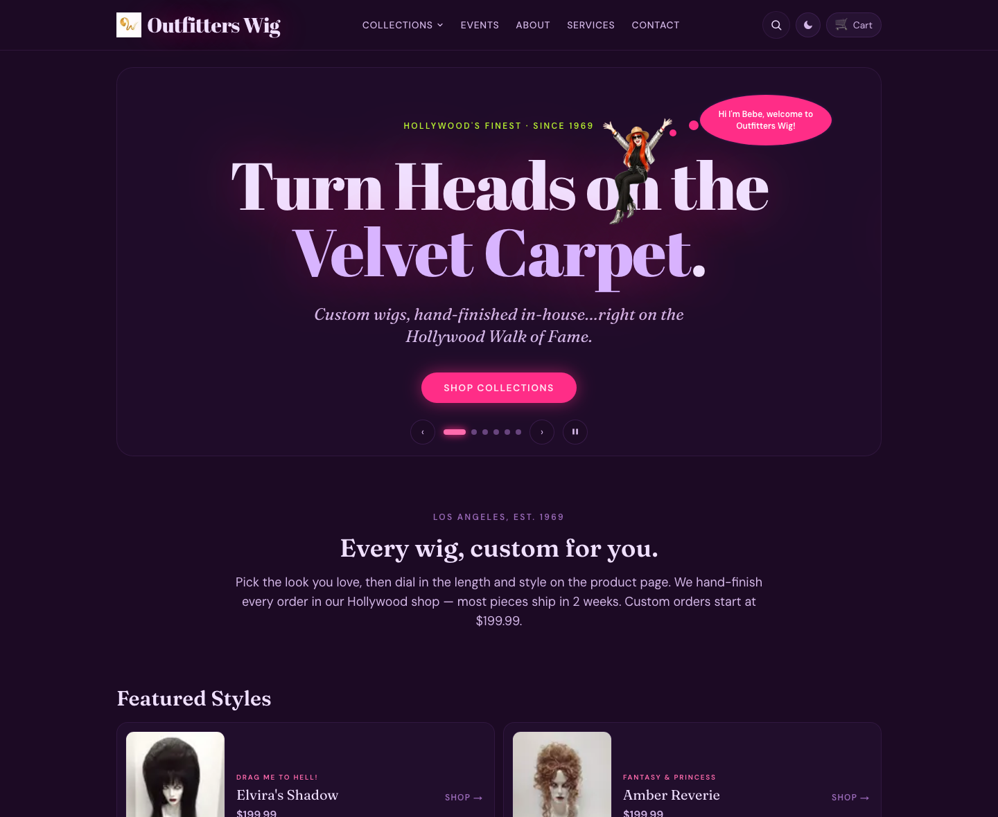 Outfitters Wig live homepage screenshot